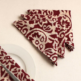 Set of 4 - Maroon Hand Batik Printed Cotton Table Napkins