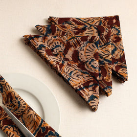 Set of 4 - Maroon Kalamkari Block Printed Cotton Table Napkins