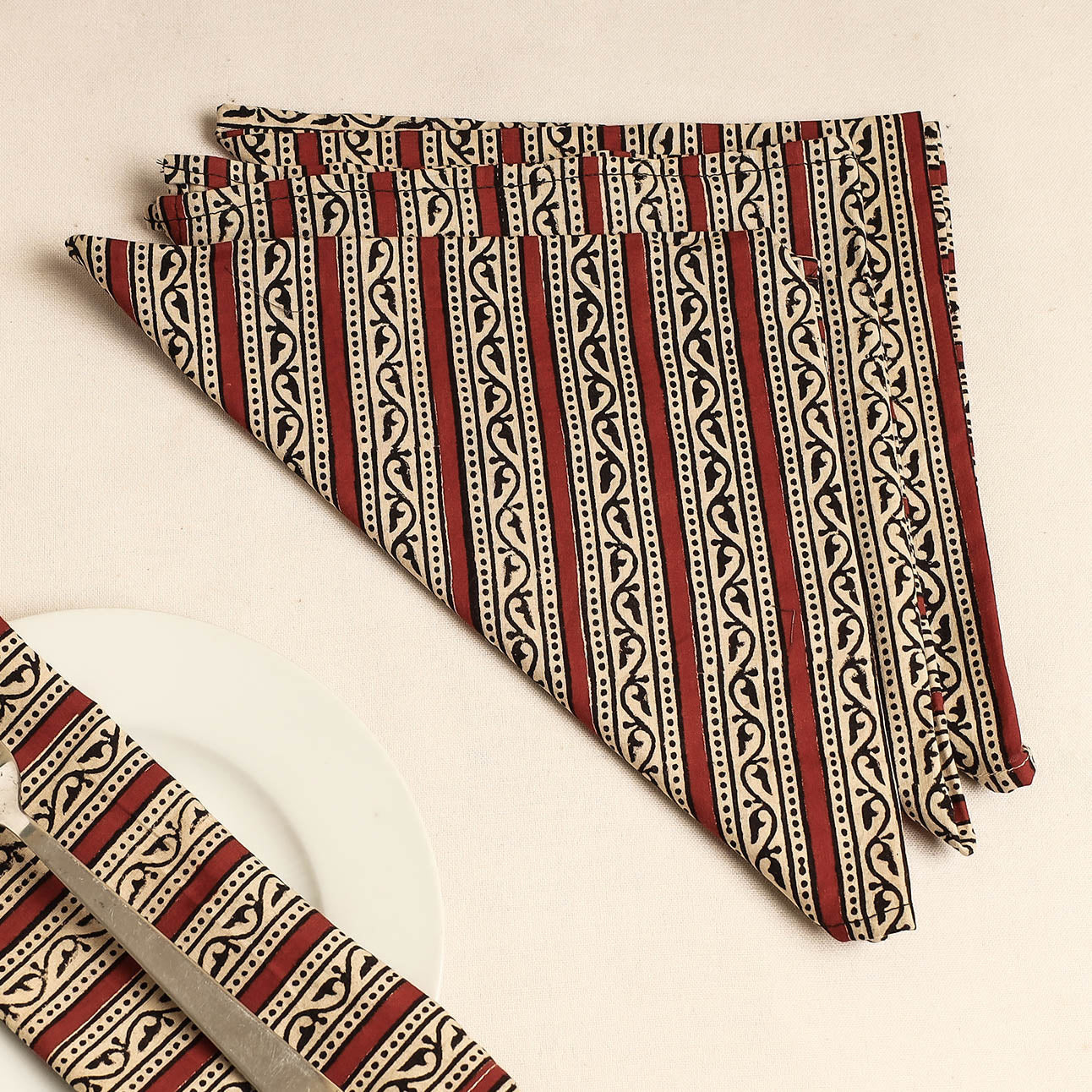  Set of 4 - Multicolor Bagru Block Printed Cotton Table Napkins