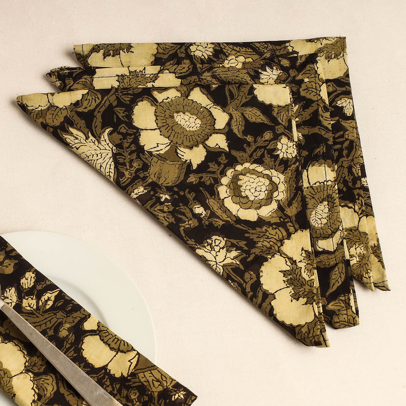 Set of 4 - Multicolor Bagru Block Printed Cotton Table Napkins