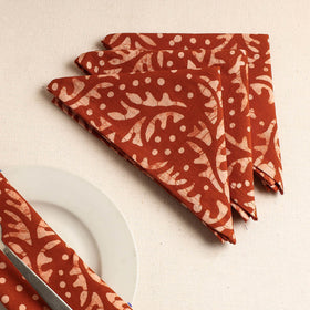 Set of 4 - Orange Hand Batik Printed Cotton Table Napkins