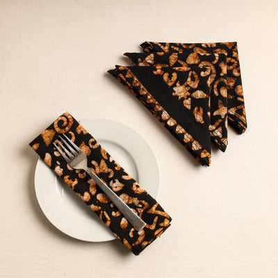 Set of 4 - Orange Hand Batik Printed Cotton Table Napkins