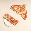 Set of 4 - Orange Hand Batik Printed Cotton Table Napkins