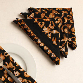 Set of 4 - Orange Hand Batik Printed Cotton Table Napkins