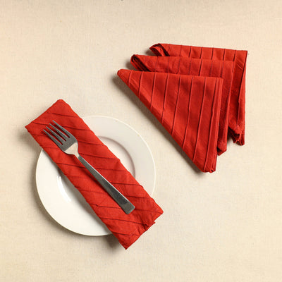  Set of 4 - Orange Pintuck Plain Cotton Table Napkins (18 x 18 in) 26