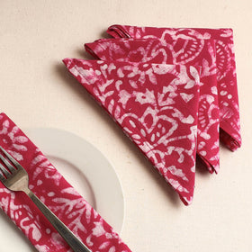Set of 4 - Pink Hand Batik Printed Cotton Table Napkins