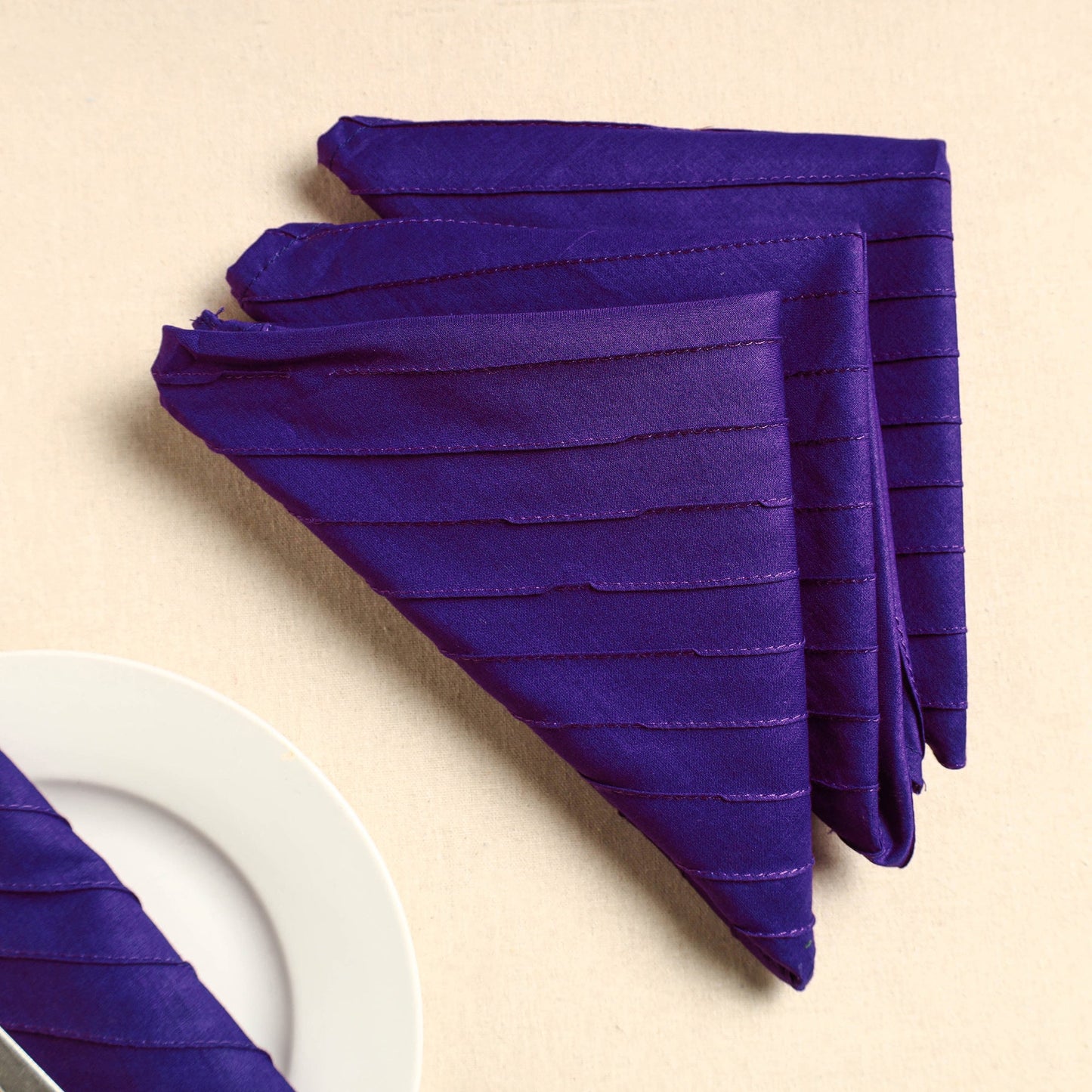  Purple Set of 4 - Pintuck Plain Cotton Table Napkins (18 x 18 in) 04