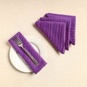 Set of 4 - purple pintuck plain cotton table napkins (18 x
