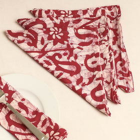 Set of 4 - Red Hand Batik Printed Cotton Table Napkins