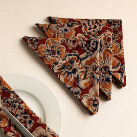  Set of 4 - Red Kalamkari Block Printed Cotton Table Napkins