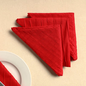 Set of 4 - red pintuck plain cotton table napkins (18 x 18
