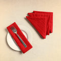 Set of 4 - red pintuck plain cotton table napkins (18 x 18