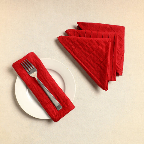  Red Set of 4 - Pintuck Plain Cotton Table Napkins (18 x 18 in) 08