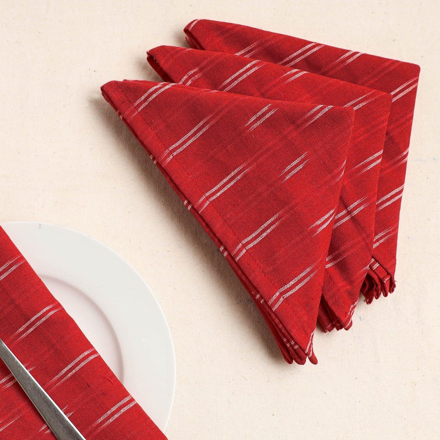  Set of 4 - Red Pochampally Ikat Weave Cotton Table Napkins (18 x 18 in) 68