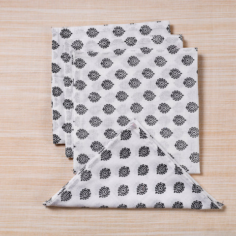  White Hand Block Printed Cotton Table Napkin