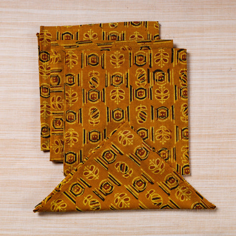 Yellow Hand Block Prints Cotton Table Napkin