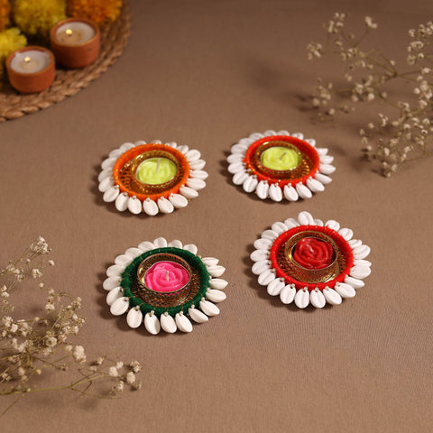 Shell work tealight candle holder (set of 4) 02