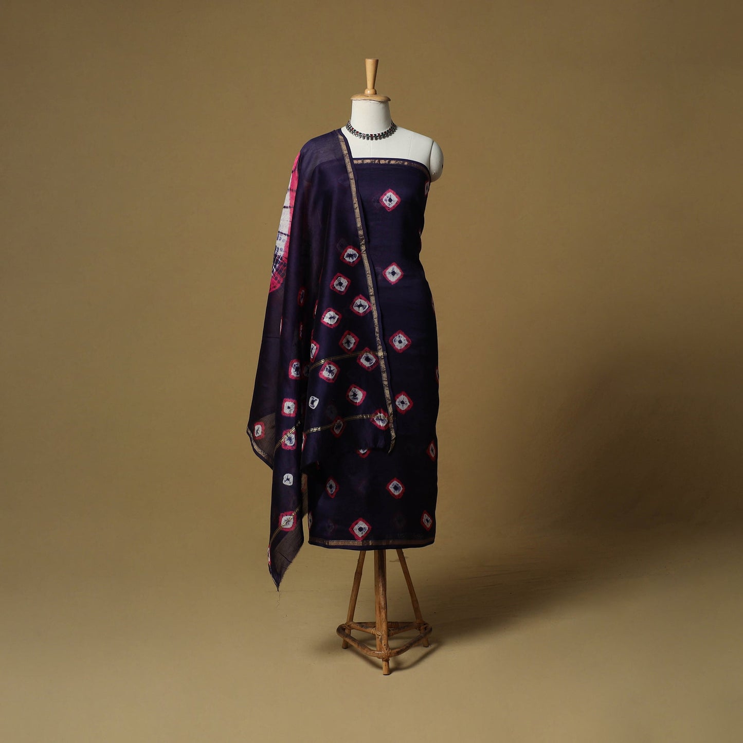 Shibori tie-dye chanderi silk 3pc unstitched dress material