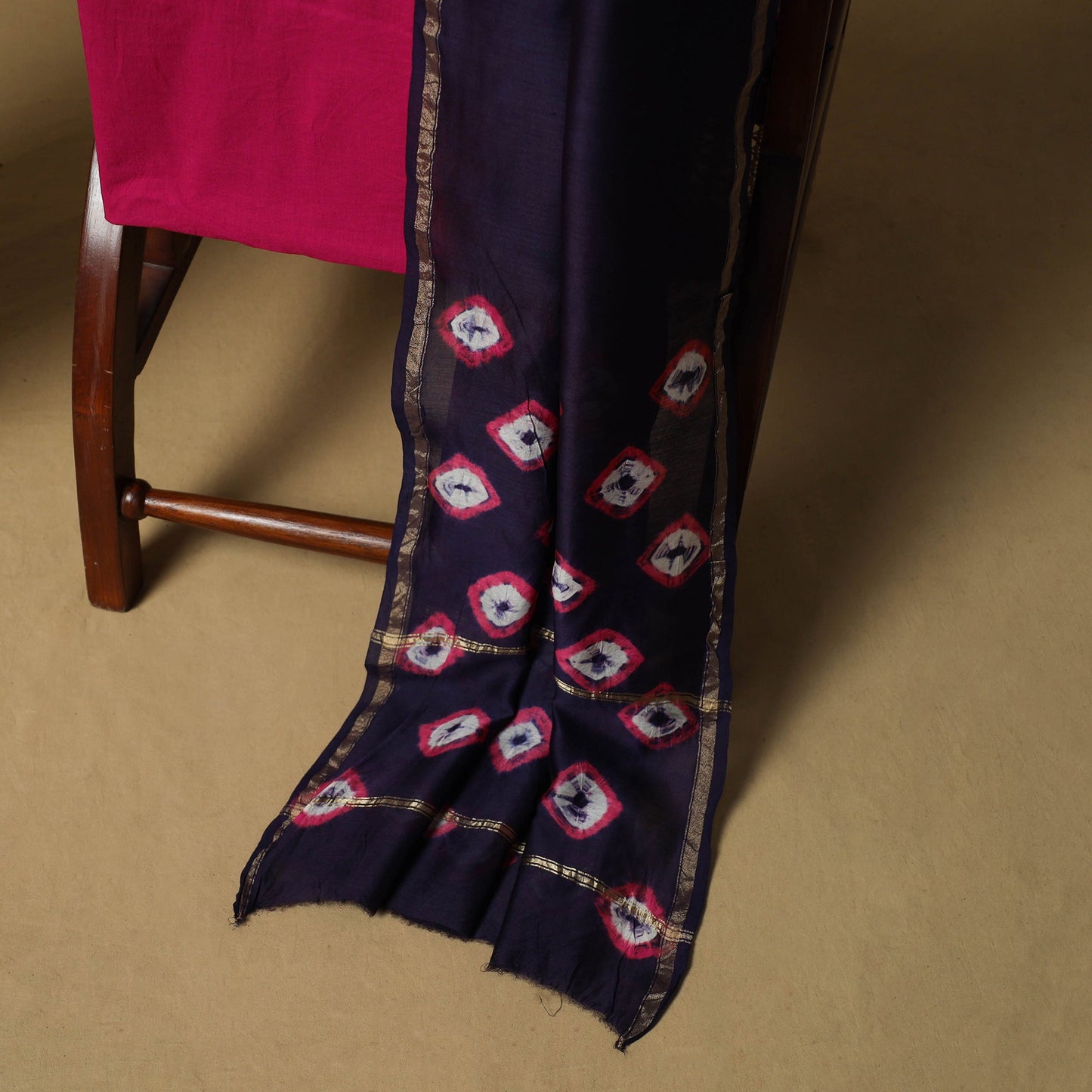 Shibori tie-dye chanderi silk 3pc unstitched dress material