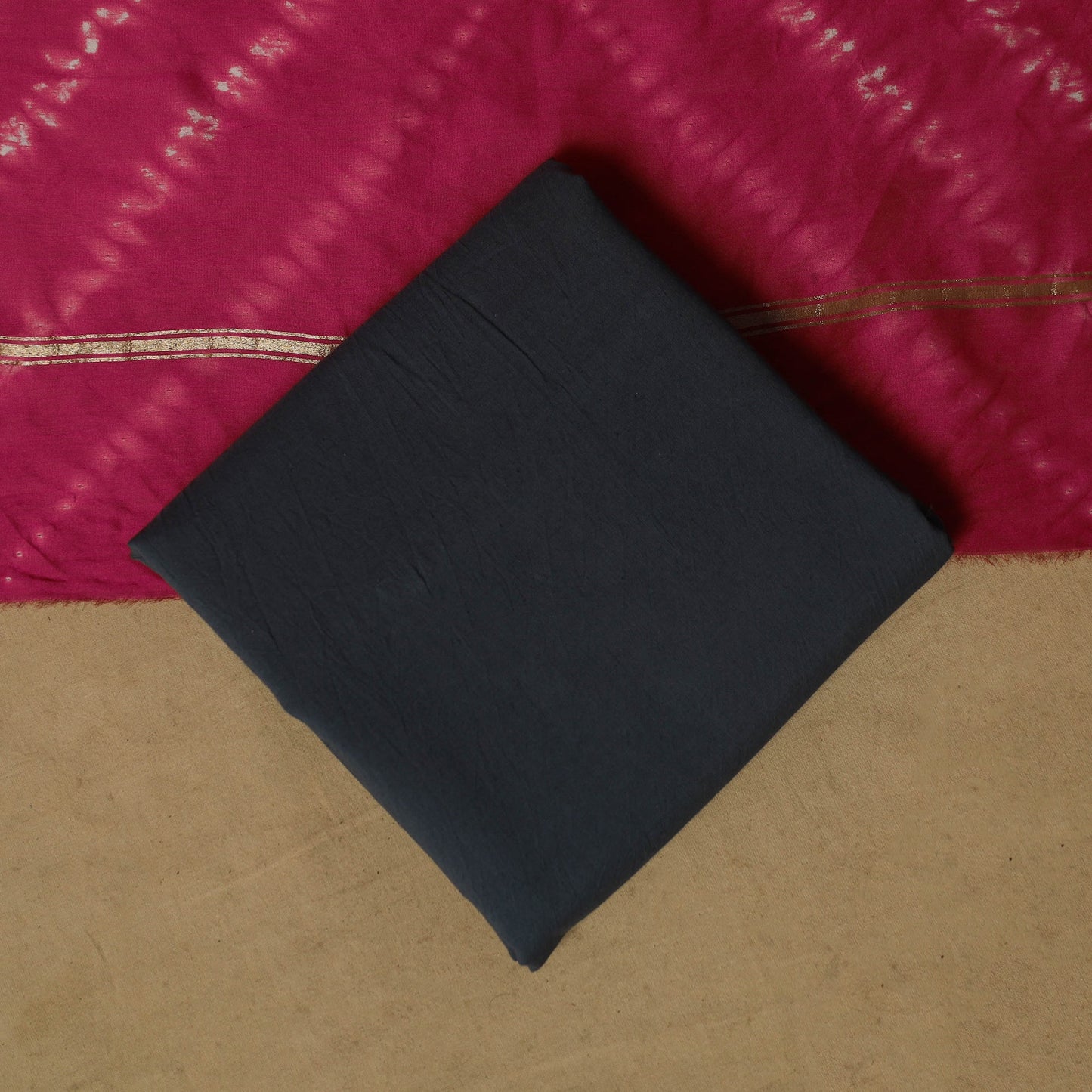 Shibori tie-dye chanderi silk 3pc unstitched dress material