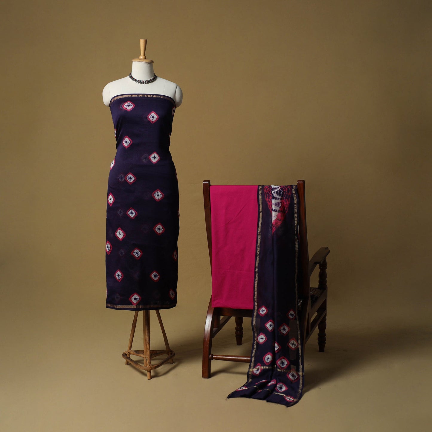 Shibori tie-dye chanderi silk 3pc unstitched dress material