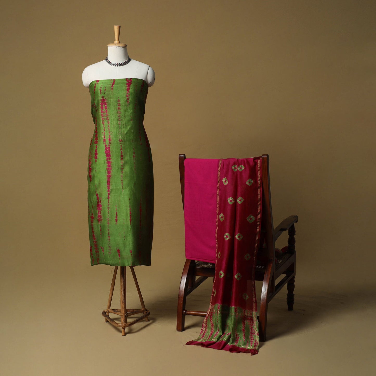 Shibori tie-dye chanderi silk 3pc unstitched dress material