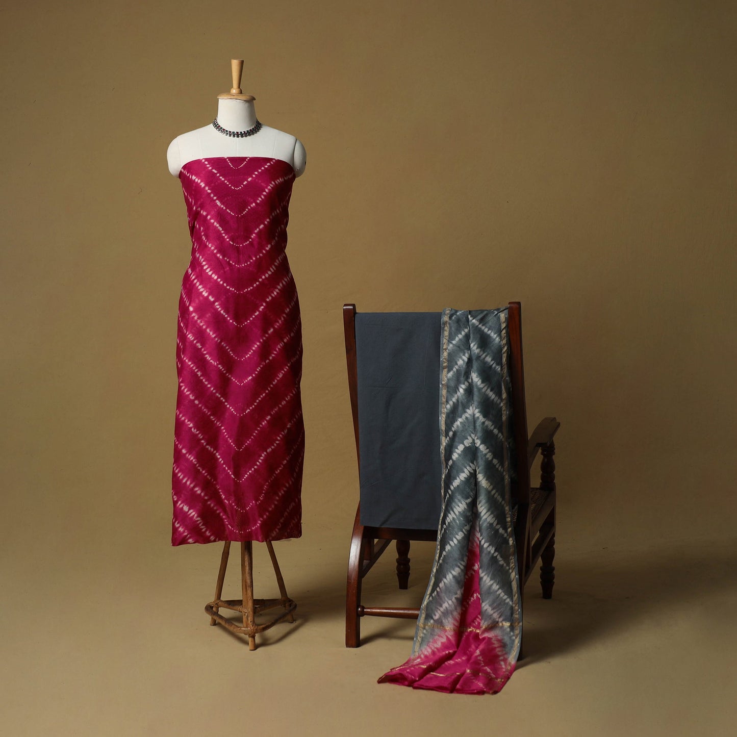 Shibori tie-dye chanderi silk 3pc unstitched dress material