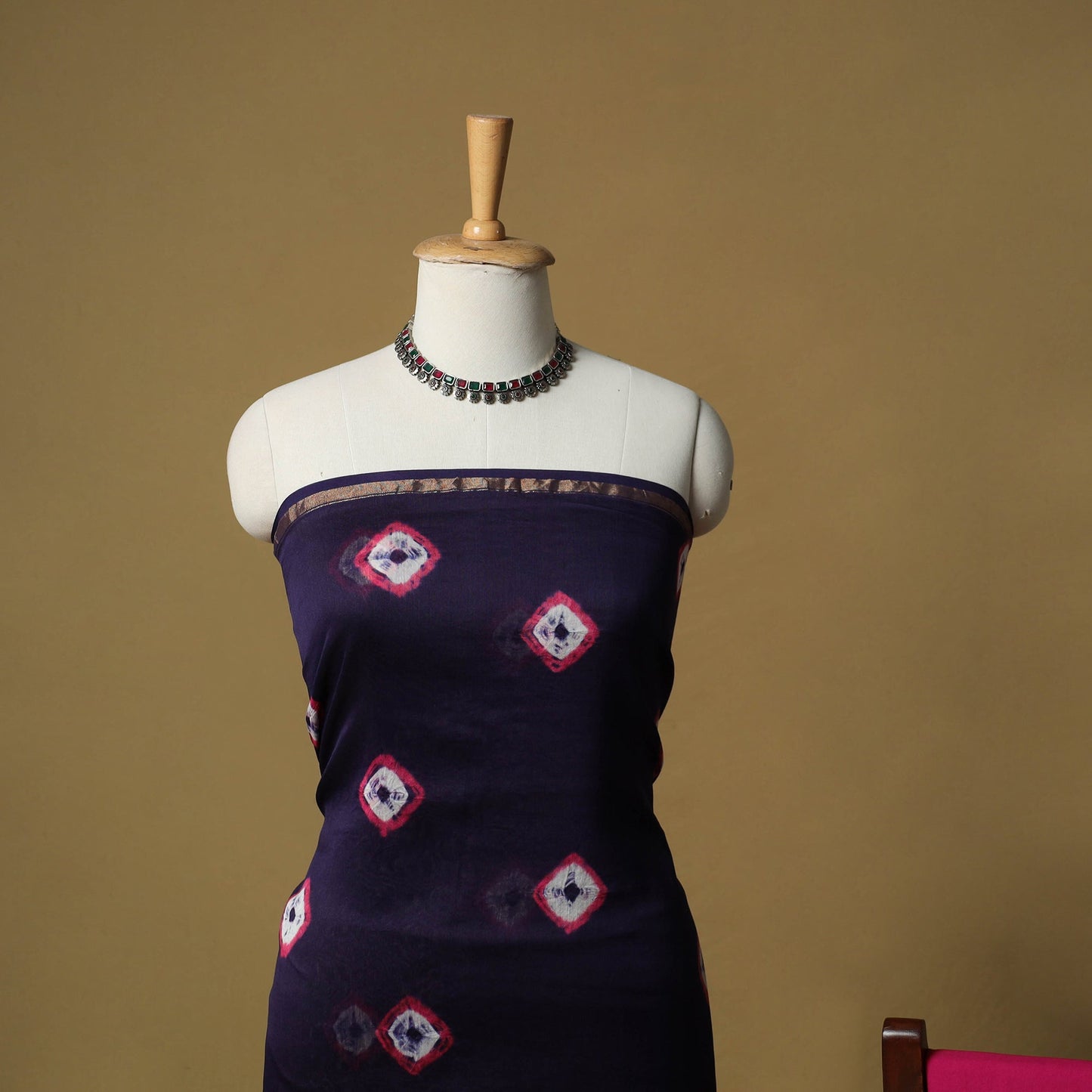 Shibori tie-dye chanderi silk 3pc unstitched dress material