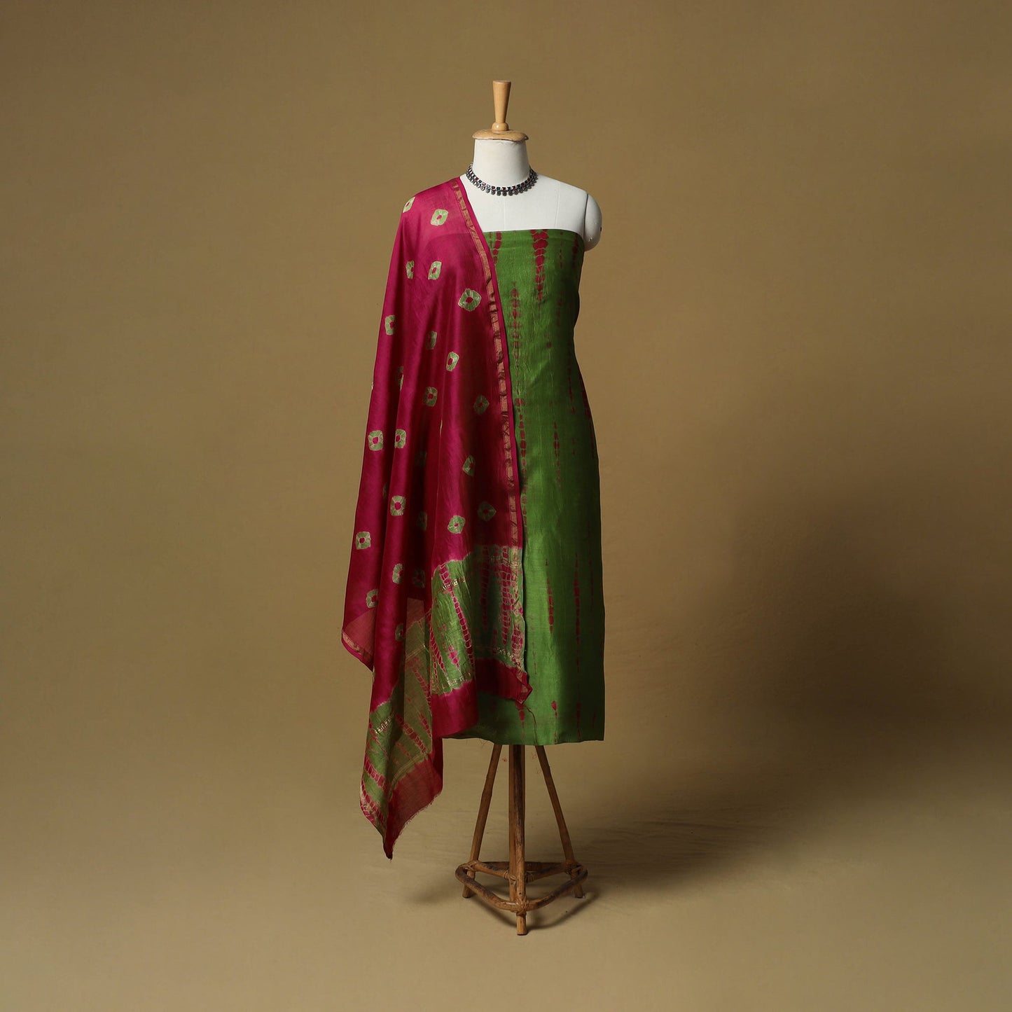 Shibori tie-dye chanderi silk 3pc unstitched dress material