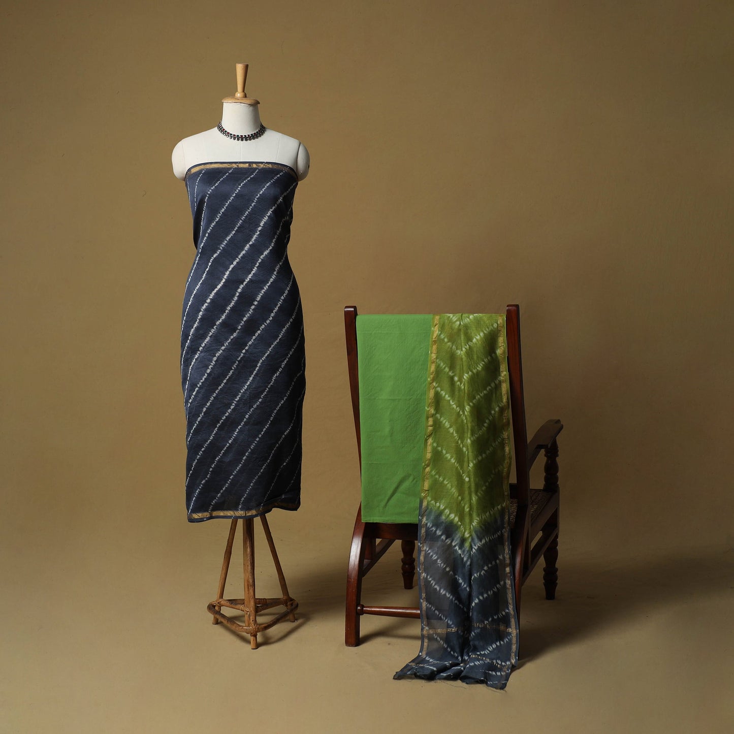 Shibori tie-dye chanderi silk 3pc unstitched dress material