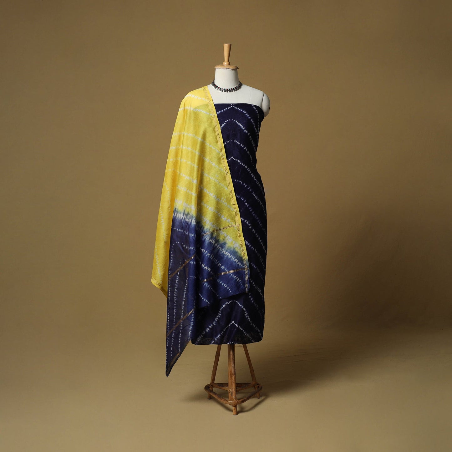 Shibori tie-dye chanderi silk 3pc unstitched dress material