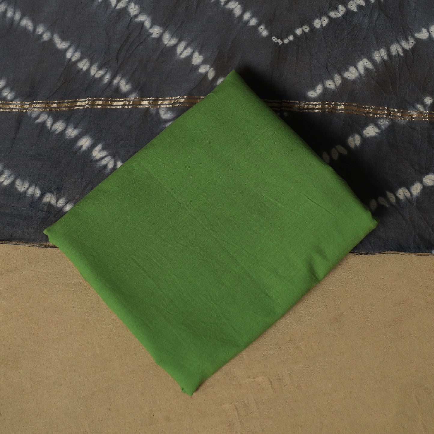 Shibori tie-dye chanderi silk 3pc unstitched dress material