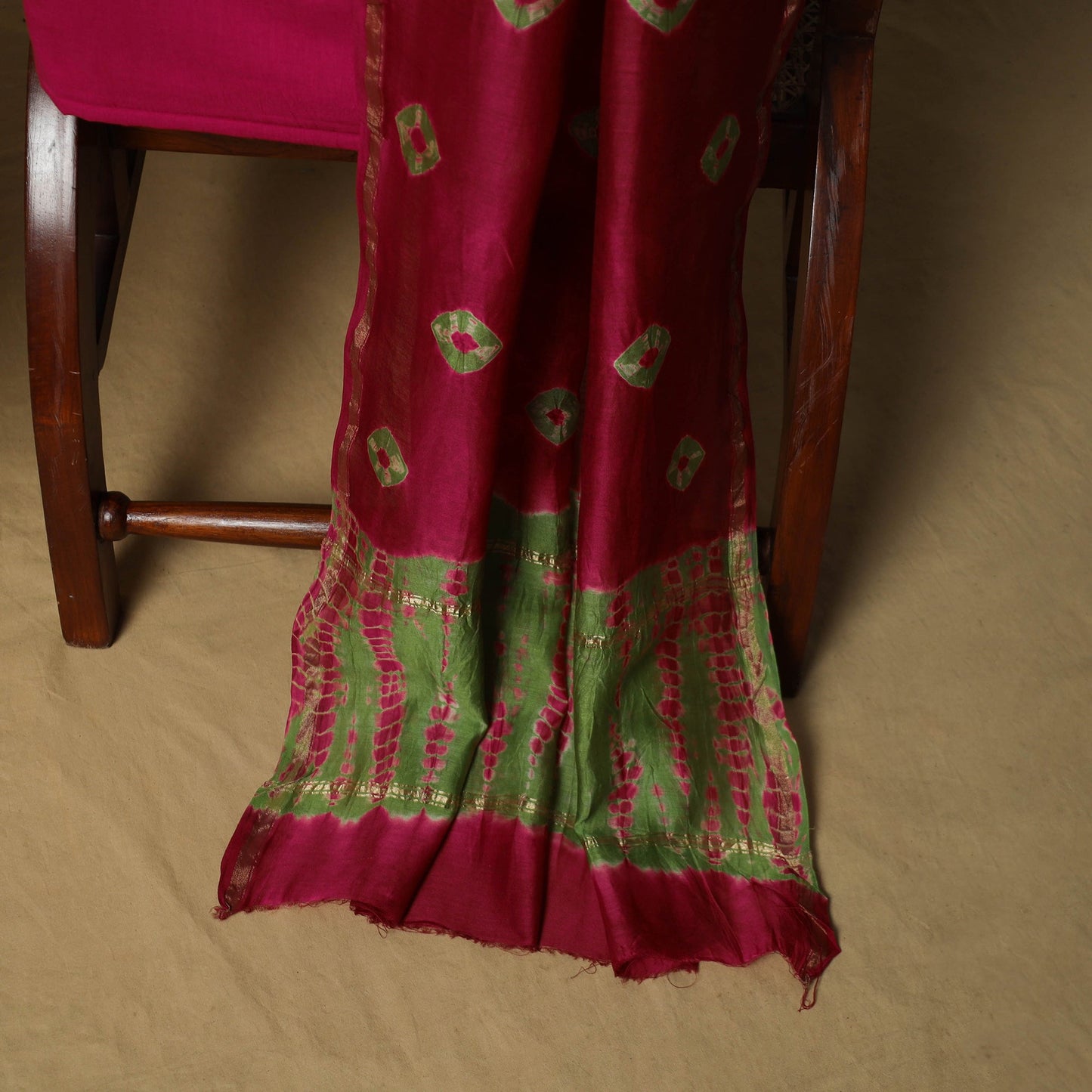 Shibori tie-dye chanderi silk 3pc unstitched dress material