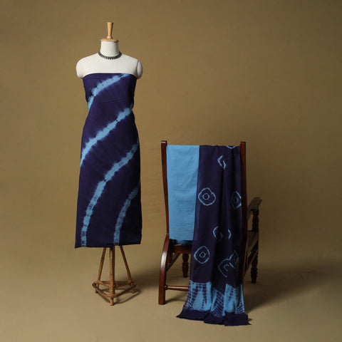 Shibori tie-dye cotton 3pc unstitched dress material suit