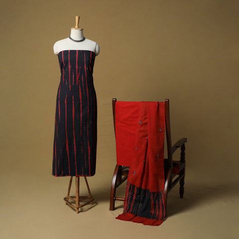 Shibori tie-dye cotton 3pc unstitched dress material suit