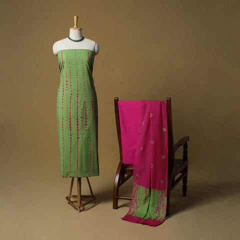 Shibori tie-dye cotton 3pc unstitched dress material suit