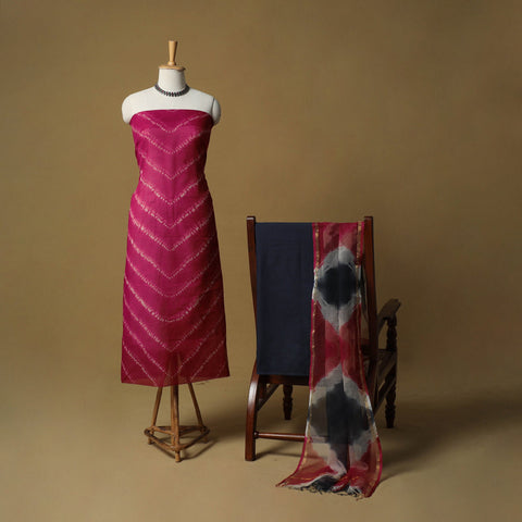 Shibori tie-dye kota doria cotton 3pc unstitched dress