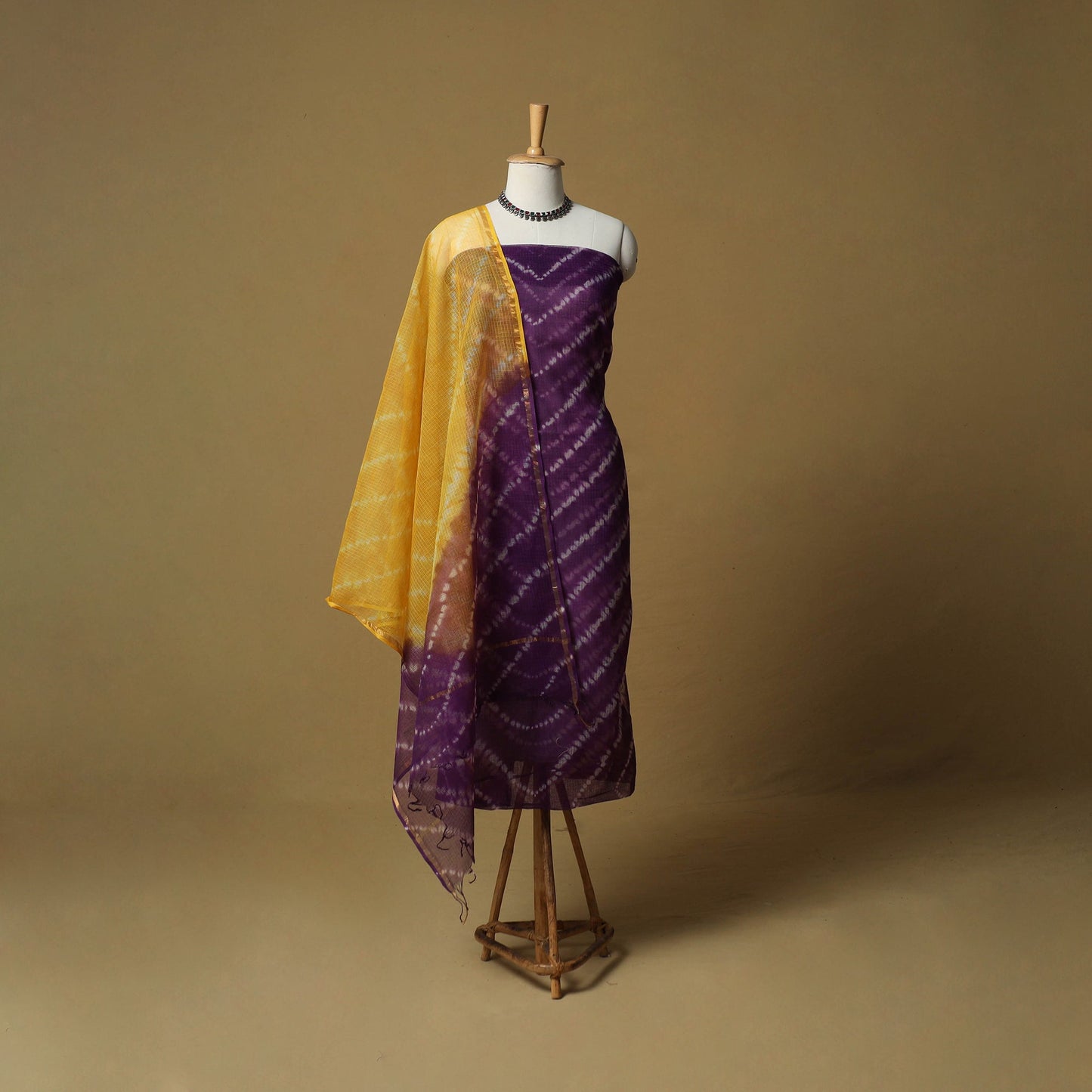 Shibori tie-dye kota doria cotton 3pc unstitched dress