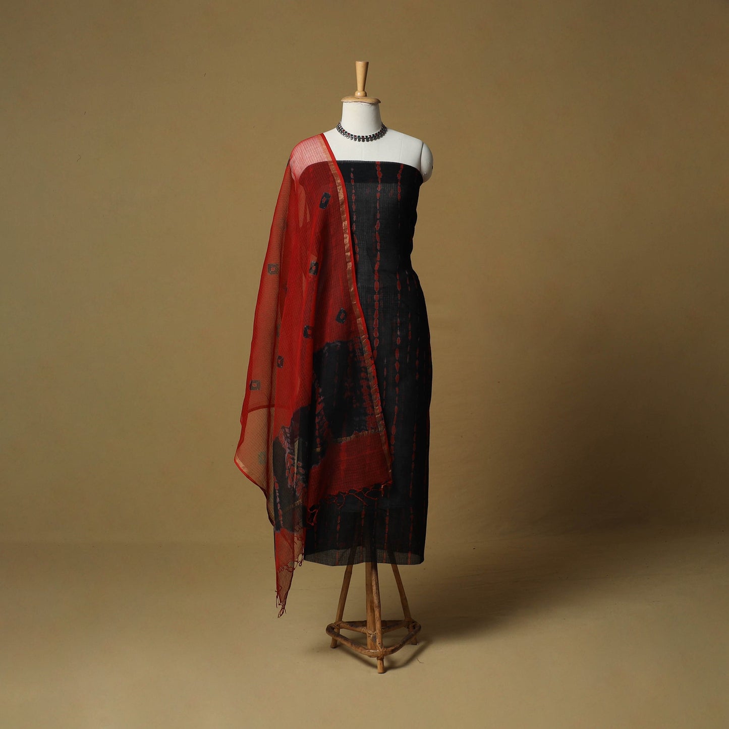 Shibori tie-dye kota doria cotton 3pc unstitched dress