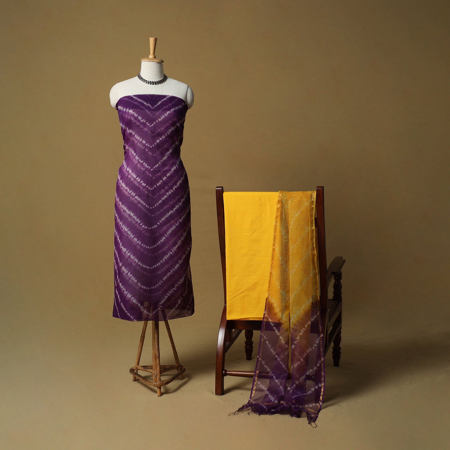 Shibori tie-dye kota doria cotton 3pc unstitched dress