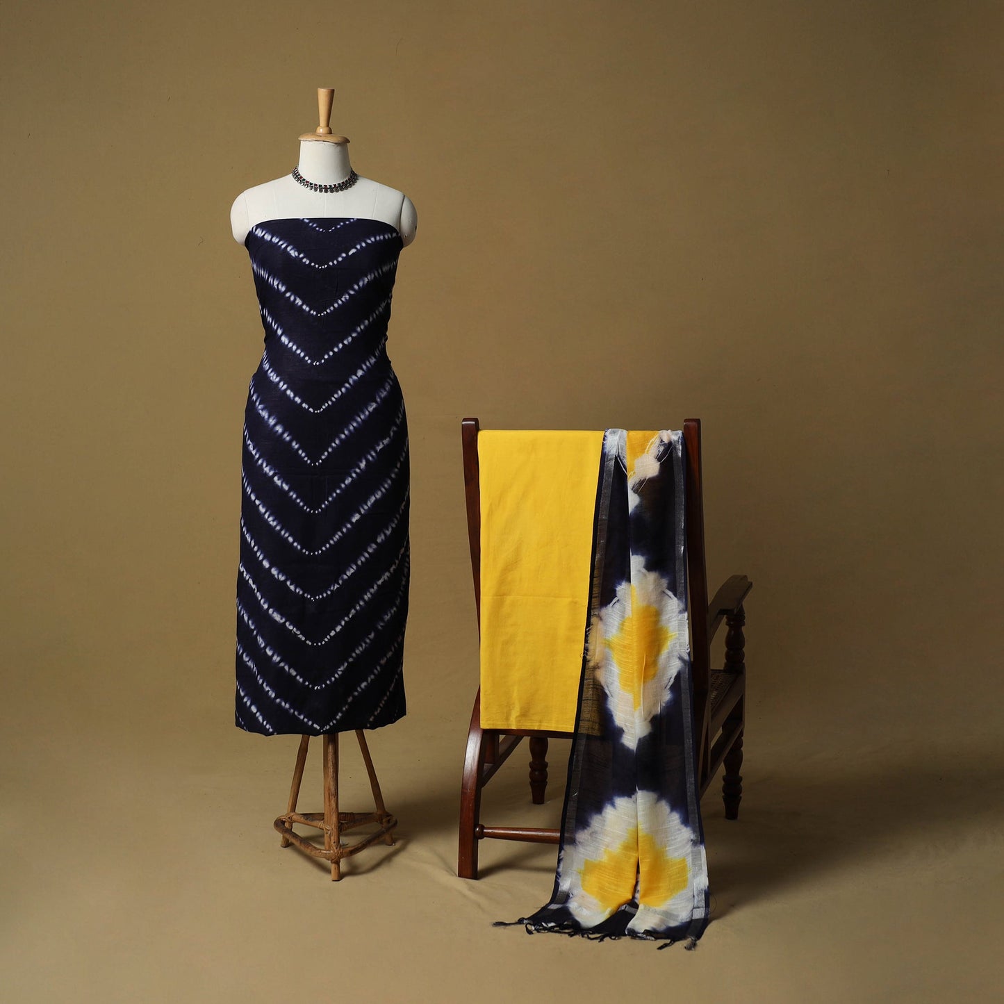 Shibori tie-dye linen cotton 3pc unstitched dress material
