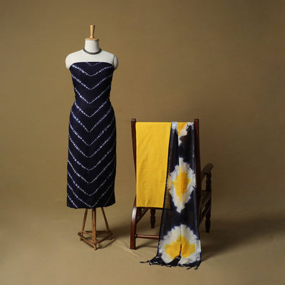 Shibori tie-dye linen cotton 3pc unstitched dress material