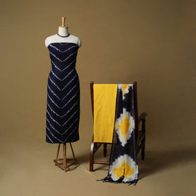 Shibori tie-dye linen cotton 3pc unstitched dress material