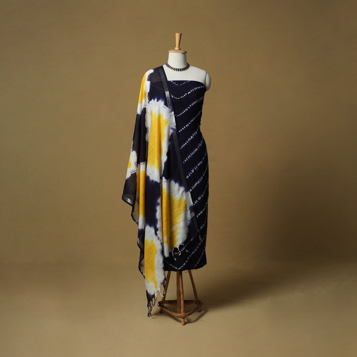 Shibori tie-dye linen cotton 3pc unstitched dress material