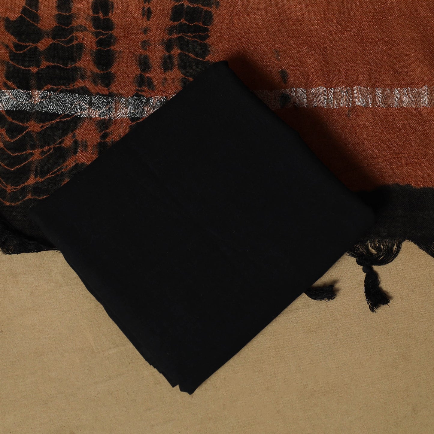 Shibori tie-dye linen cotton 3pc unstitched dress material