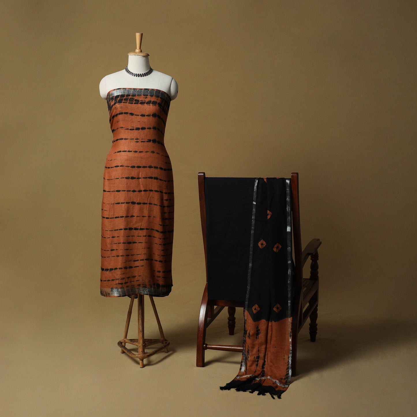 Shibori tie-dye linen cotton 3pc unstitched dress material