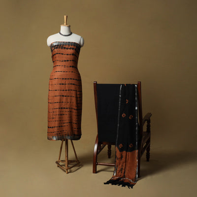 Shibori tie-dye linen cotton 3pc unstitched dress material
