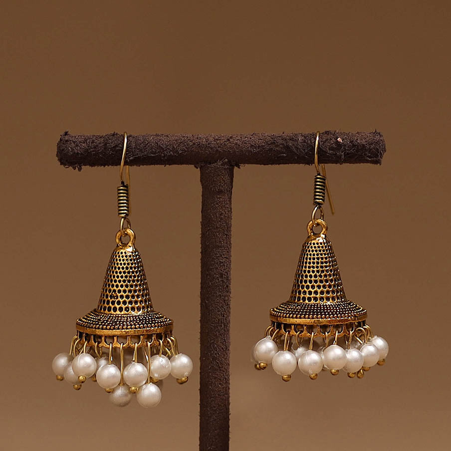 Shivani golden gs beaded jhumki earrings - handcrafted