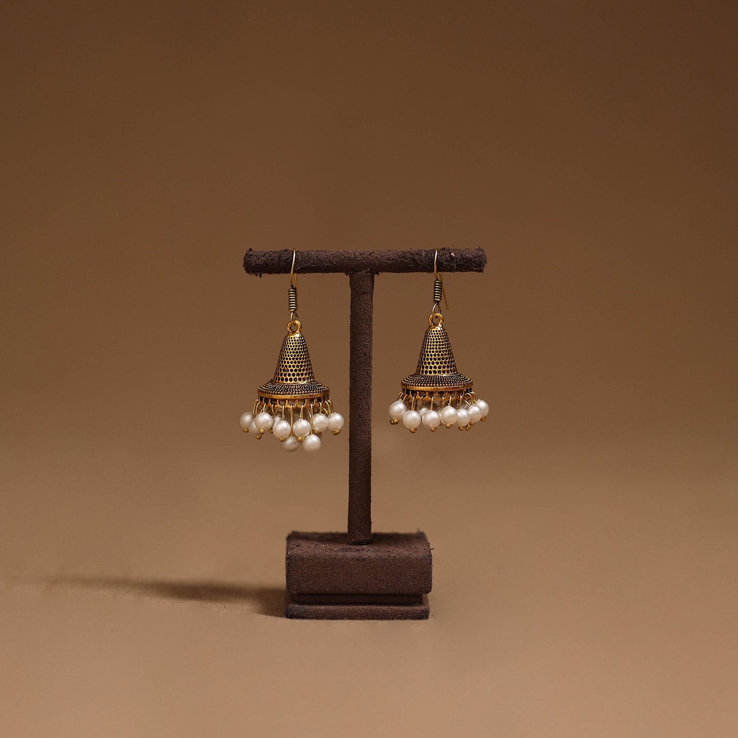 Shivani golden gs beaded jhumki earrings - handcrafted