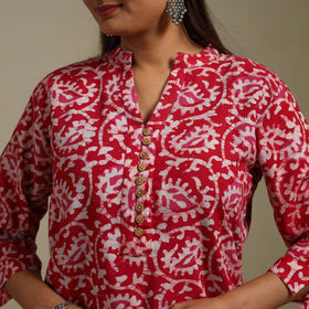 Short cotton hand batik kurta for women 36 - handcrafted